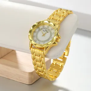Women's Retro Quartz Watch Round Rhinestone Dial Alloy Strap Fashion Minimalist Wristwatch Gold Silver Bicolor Ladies Watch