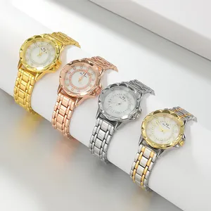 Set of elegant ladies steel band quartz watches featuring luxury diamond-set round dials.