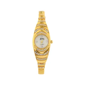 Elegant gold bracelet watch for women with rhinestone-encrusted oval dial