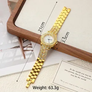 Close-up of a gold luxury rhinestone watch with dimensions 21cm and weight 63.3g