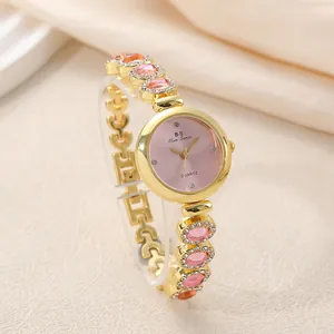 Women Luxury Bracelet Watch Sparkling Rhinestone Gold Alloy Quartz Watch Fashion Elegant Jewelry Wristwatch For Women Gift