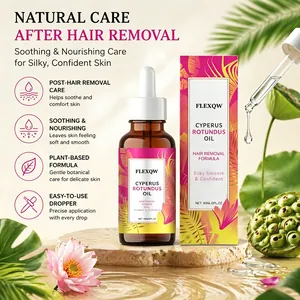 Natural Cyperus Rotundus oil bottle and packaging box shown in a serene lotus setting