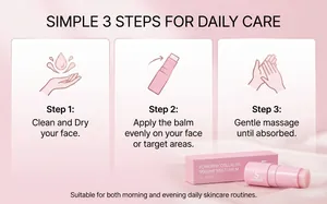 Visual 3-step guide for using pink collagen volume multi balm stick for face care