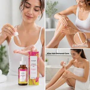Woman applying Cyperus rotundus oil for smooth skin after hair removal care