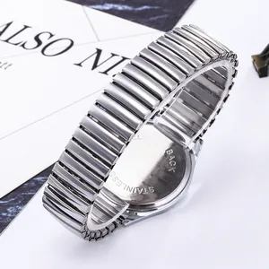 Fashion silver quartz watch with stainless steel stretch band for men and women