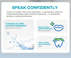 Infographie des ingrédients et des bienfaits fraîcheur 12h du bain de bouche menthe