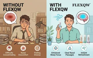 Refreshing nasal inhaler stick comparison showing benefits like focus and instant relief