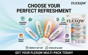 FLEXQW nasal stick multi-pack for focus and refreshment in four essential oil scents
