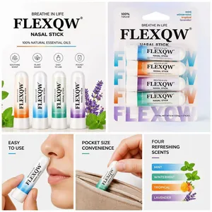 FLEXQW 4-pack natural essential oil nasal sticks for refreshing and soothing relief