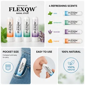FLEXQW portable nasal stick inhaler set featuring four natural refreshing scents