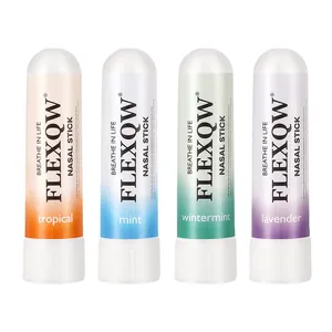 Set of four colorful nasal inhaler sticks in tropical mint and lavender flavors