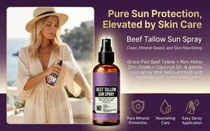 Detailed view of nourishing beef tallow sun spray with zinc oxide and coconut oil