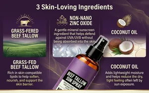 Detail showing grass-fed beef tallow, zinc oxide, and coconut oil ingredients