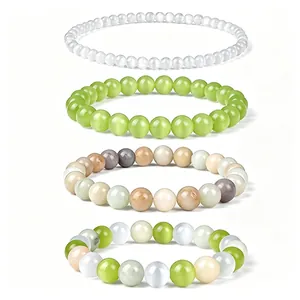 Healing crystal beaded bracelet set featuring four distinct multi-color natural stone styles