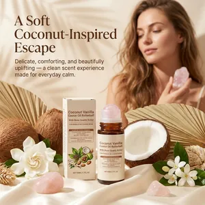 Aceite de Ricino de Coco y Vainilla Con Rodillo de Cuarzo Rosa 50ml Hidratante para la Piel Aceite de Masaje