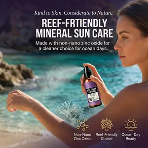Eco-friendly mineral beef tallow sun spray being applied at the beach for skin care