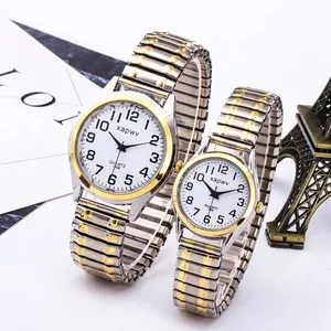 Montre à Quartz Décontractée avec Bracelet Élastique en Acier Inoxydable Cadran à Gros Chiffres Arabes pour Personnes Âgées