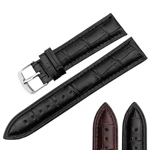Vue détaillée des bracelets de montre en cuir noir et marron avec motif bambou et boucle