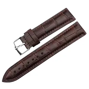 Bracelet de montre marron de qualité avec texture grain bambou et boucle ardillon argentée.