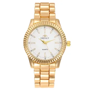Elegante orologio al quarzo in acciaio inossidabile dorato con quadrante bianco per business