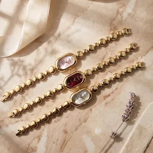 Elegant gold bean chain oval quartz watch for women in three colors