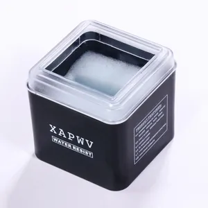 Boîte de Montre Carrée XAPWV Base en Plastique Noir Couvercle Transparent Étui d'Exposition Cadeau avec Coussin en Éponge