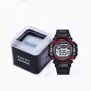 Boîte à montre carrée noire XAPWV avec couvercle transparent et coussin