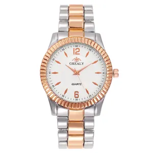Montre pour homme en acier bicolore avec cadran blanc et lunette cannelée or rose