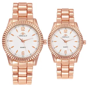 Élégant ensemble de montres pour couples en or rose avec bracelet en acier et quartz