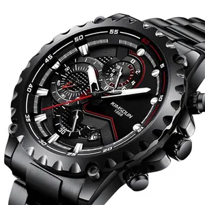 Montre à Quartz de Sport Multifonctionnelle KIMSDUN pour Hommes Bracelet en Acier Inoxydable Cuir Étanche Chronographe Lumineux