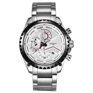 Montre de sport à quartz Kimsdun pour hommes avec bracelet en acier argenté et cadran blanc