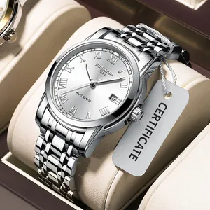 Montre automatique Kimsdun pour homme avec bracelet en acier inoxydable et dateur.