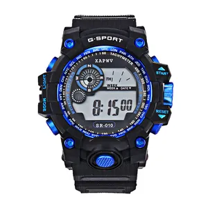 Schwarze und blaue digitale Sportuhr mit wasserdichtem Silikonarmband für Schüler