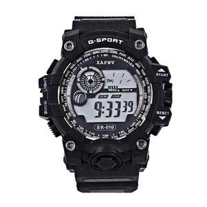 Wasserdichte LED-Digital-Sportuhr mit schwarzem Silikonarmband im robusten Design