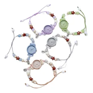 Cute dopamine colorful beaded bracelet watches with adjustable drawstrings for students