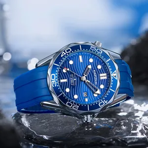 Kimsdun blue automatic mechanical dive watch with luminous hands and silicone strap