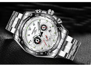 Nahaufnahme der automatischen KIMSOLUN mechanischen Uhr mit silbernem Zifferblatt.