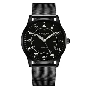 Montre à quartz noire ultra-fine pour homme avec bracelet en maille d'acier inoxydable
