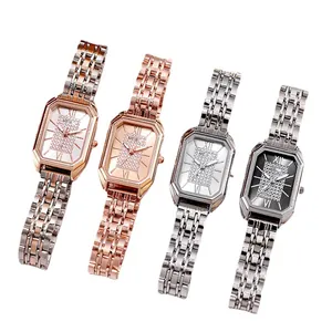 Quattro orologi MEIBO retro quadrati da donna con cinturini in acciaio e quadrante cristallo