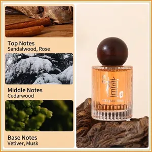 Long-lasting sandalwood oud perfume in elegant ribbed glass bottle with wood cap