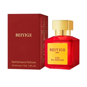 Elegante profumo da donna rosso con tappo dorato, flacone da 70ml, fragranza romantica