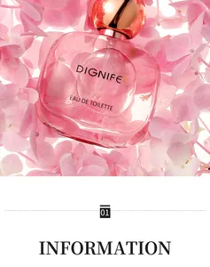 Close-up of DIGNIFE pink perfume bottle nestled in beautiful hydrangea flowers