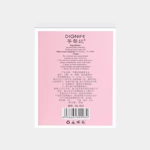 Back view of DIGNIFE 50ml perfume box showing ingredients and usage instructions