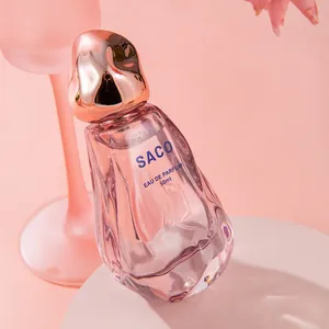 SACO Floral Eau de Parfum για γυναίκες, 50ml ροζ γυάλινο μπουκάλι με χρυσό καπάκι