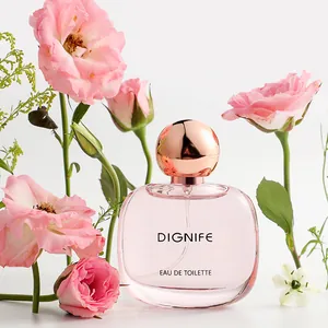DIGNIFE Pink Eau de Toilette floral perfume for women in 50ml bottle with roses background
