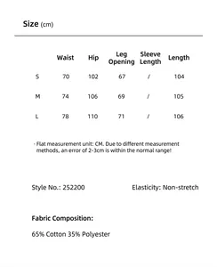 Comprehensive size chart and fabric details for retro casual denim pants 252200