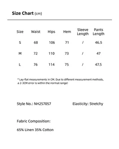 Detailed size chart and material specification for women's linen wide leg casual shorts