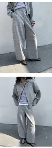 Fashionable grey two-piece casual sweatshirt and wide-leg trousers set for women
