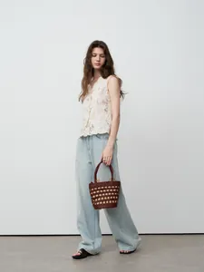 Jeans à Jambe Droite à Taille Haute pour Femmes Pantalon en Denim 100% Coton Lavé à Jambe Large Printemps Été Décontracté