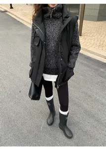 Close-up view of premium black fleece-lined yoga leggings for street style fashion